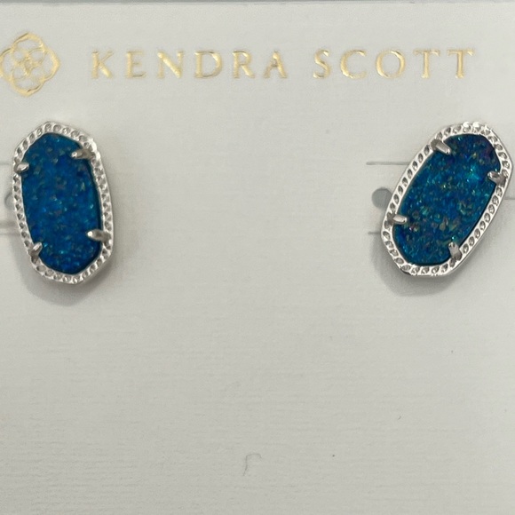 NWT Rare & Retired Kendra Scott Ellie Earrings Light Blue Drusy & Silver WOW! - Picture 10 of 15
